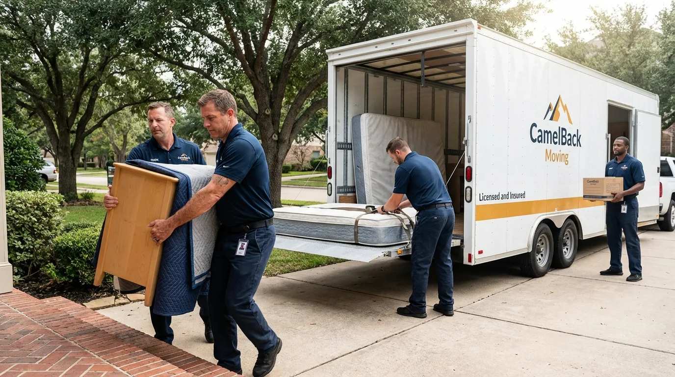 Crew loading residential truck for cross-state move from Oklahoma City, OK
