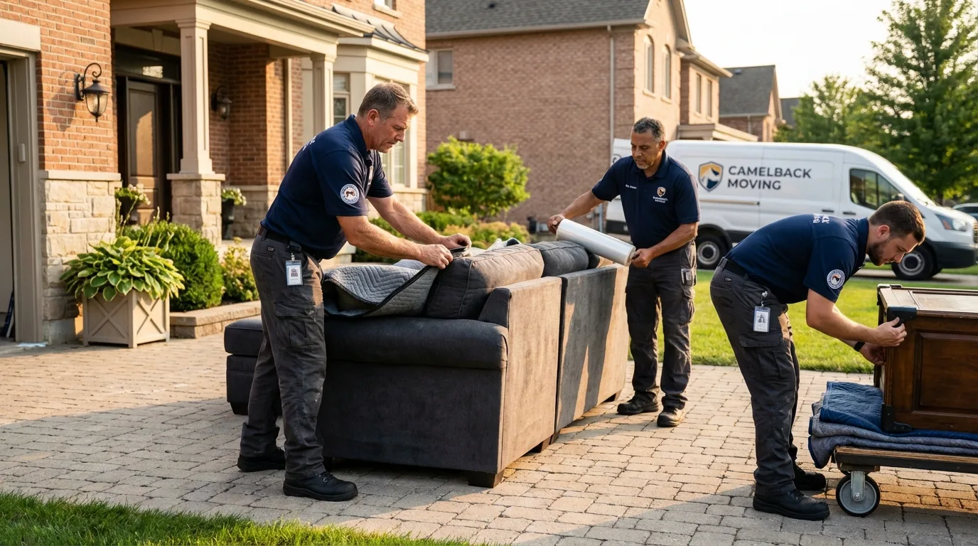 Large estate moving crew wrapping furniture in Oklahoma City, OK
