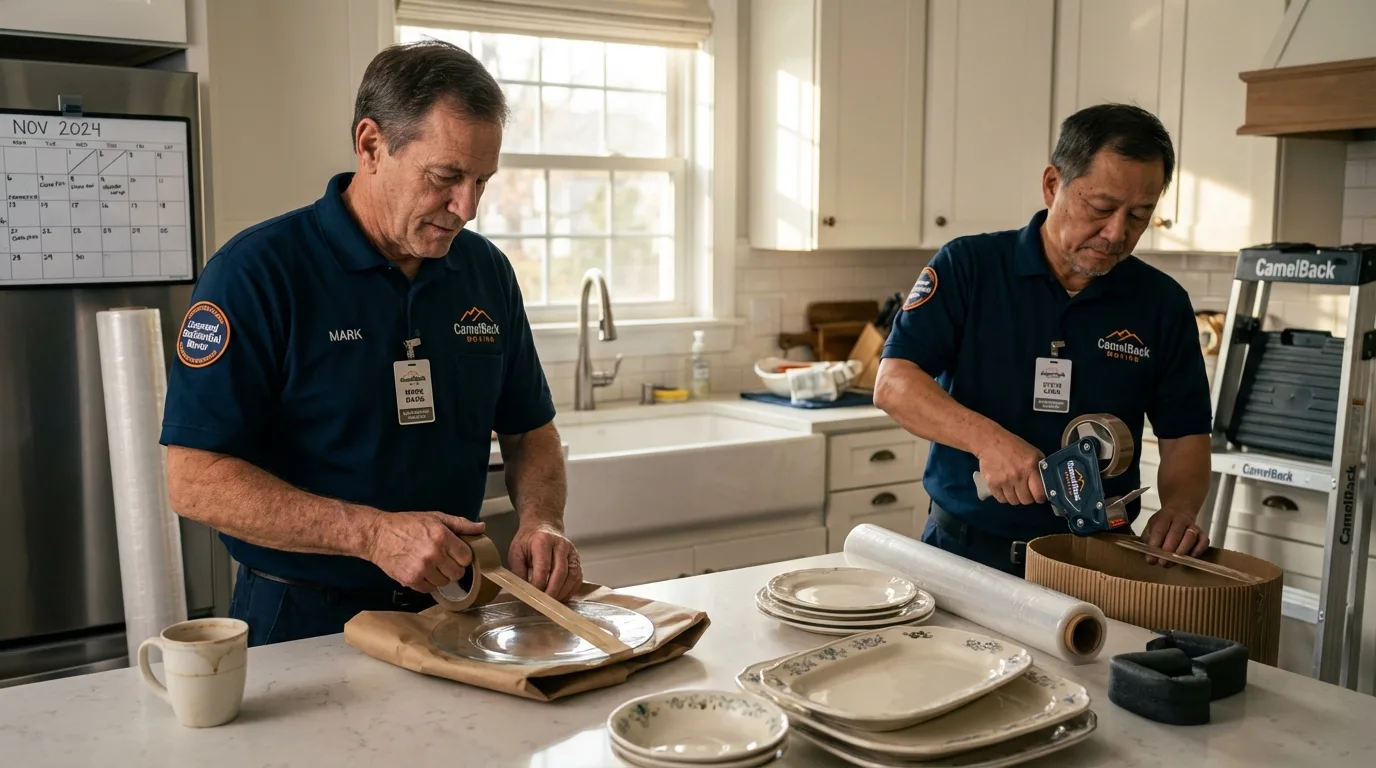 Professional crew packing kitchen dishware in Oklahoma City, OK